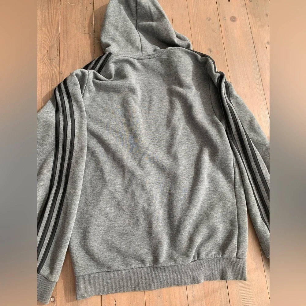 Adidas Men grey cotton blend hoodie zip up jacket
